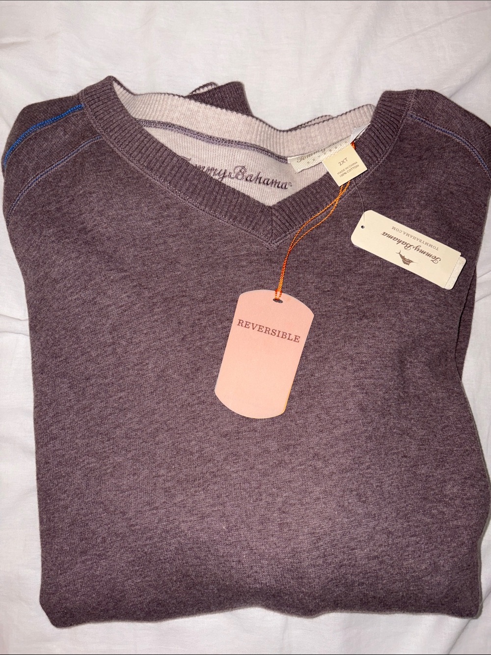 Tommy Bahama Heather Plum Reversible V-Neck Sweater